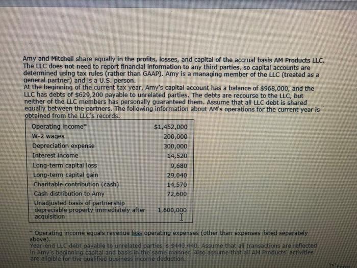 GAAP). Amy in a managing member of the LLC (treated as a