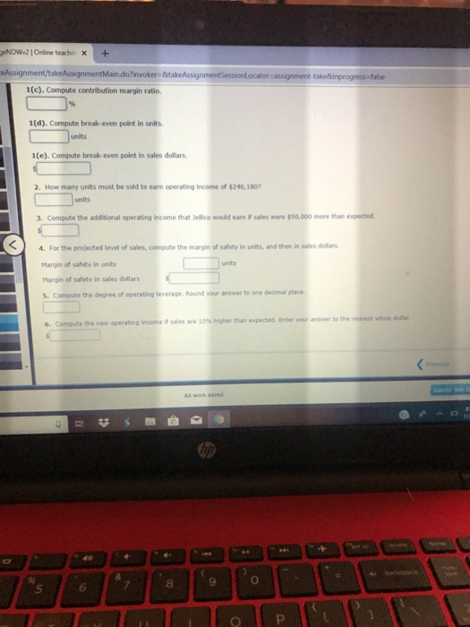 Safety, Degree of Operating Leverage Jellico Inc.'s projected operating income (based on