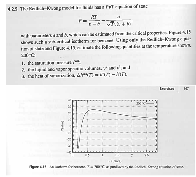  E4.2.5 The Redlich-Kwong model for fluids has a PvT equation of