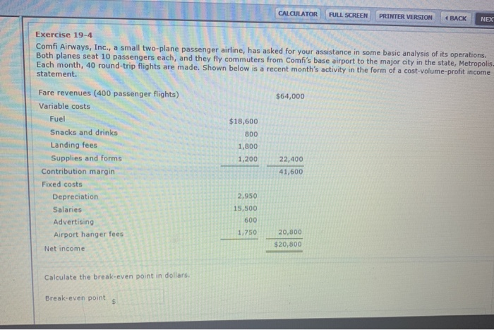  CALCULATOR FULL SCREEN PRINTER VERSION 4 BACK NEX Exercise 19-4 Comfi