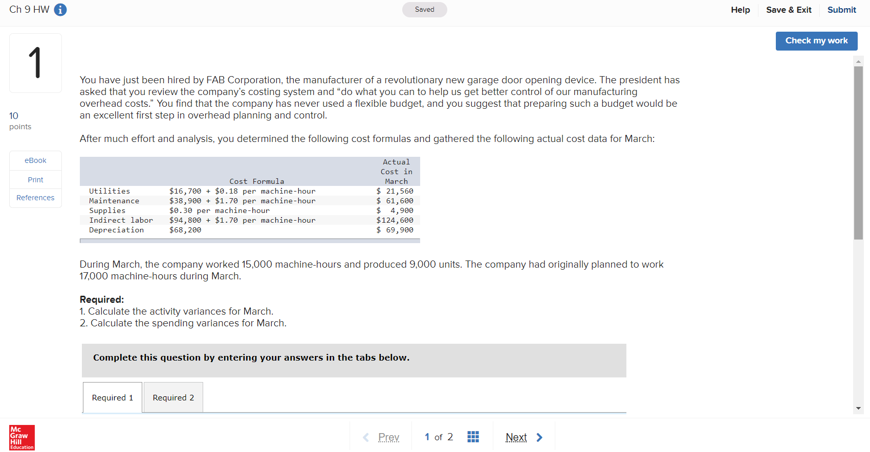  Ch 9 HW Saved Help Save & Exit Submit Check my