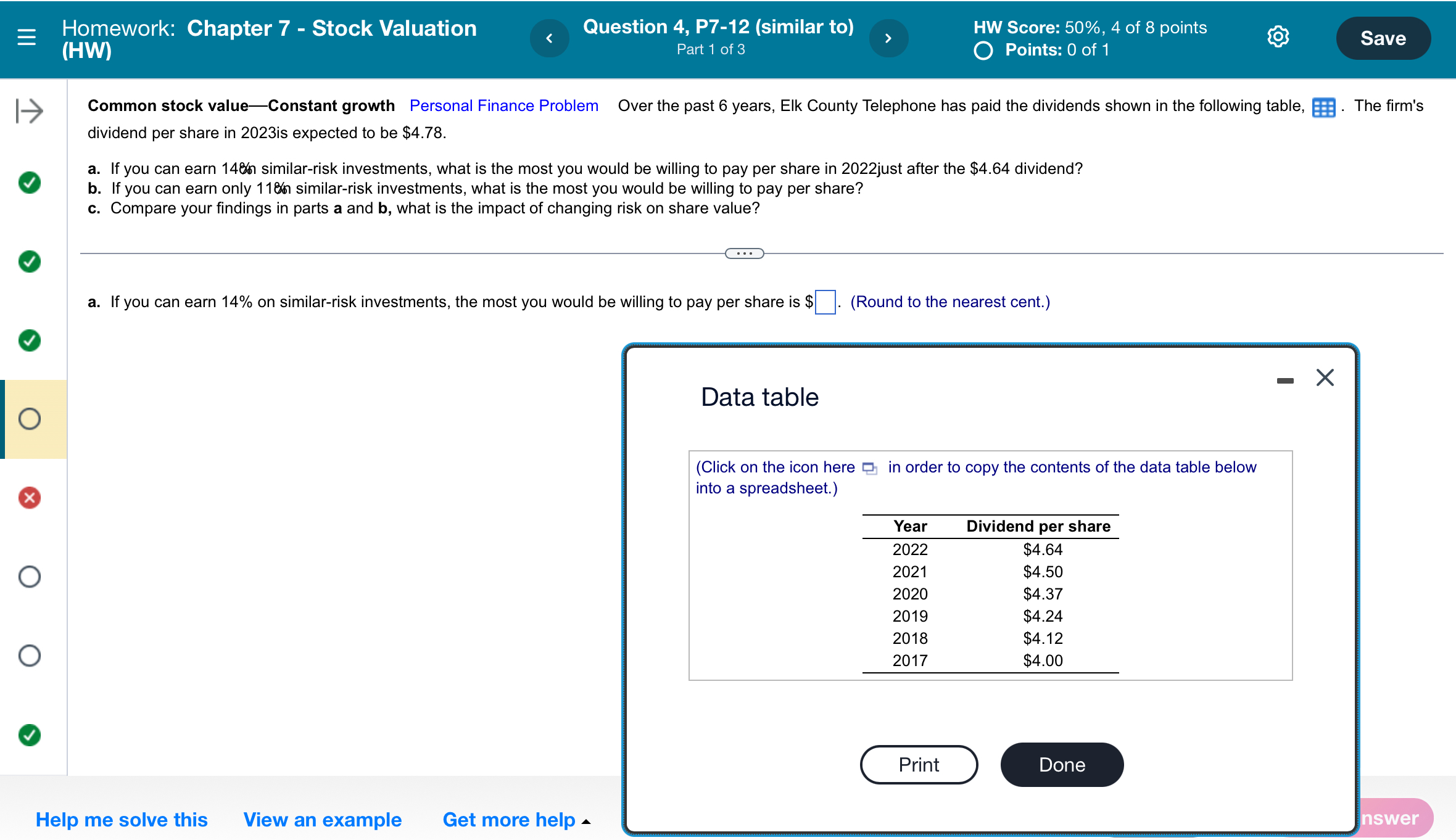  Homework: Chapter 7- Stock Valuation Question 4, P7-12(similar to) HW Score: