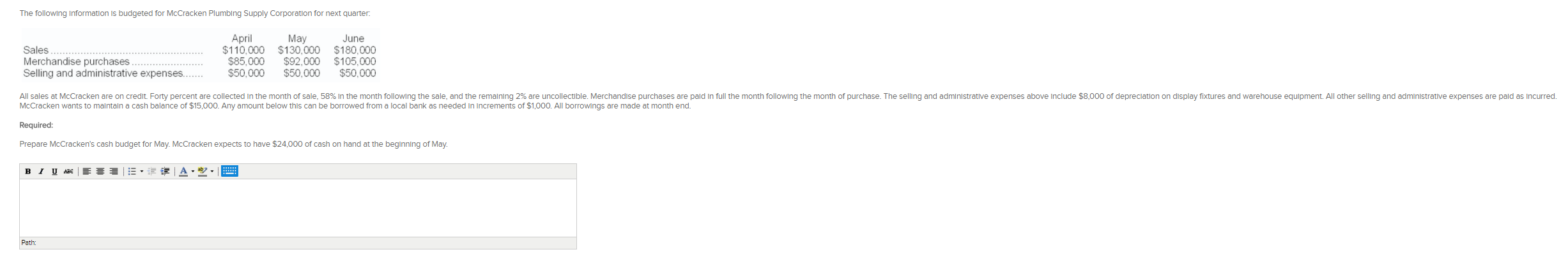 Please help me answer this question The following Information is budgeted for