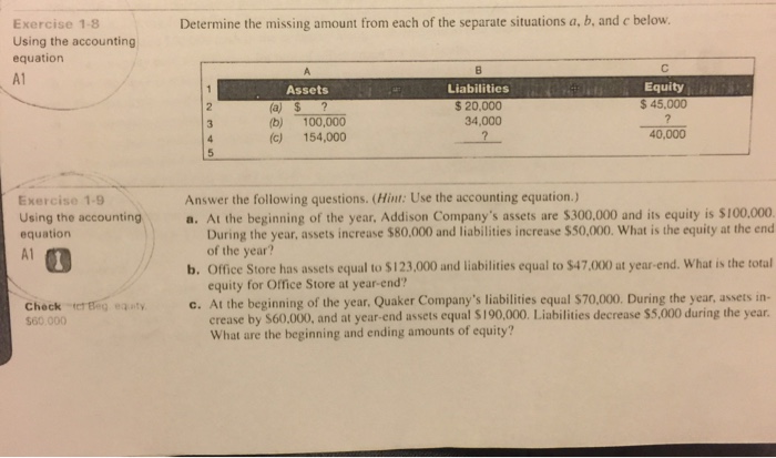  Determine the missing amount from each of the separate situations a,