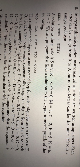  Please use Java In cryptarithmetic puzzles, mathematical equations are written using