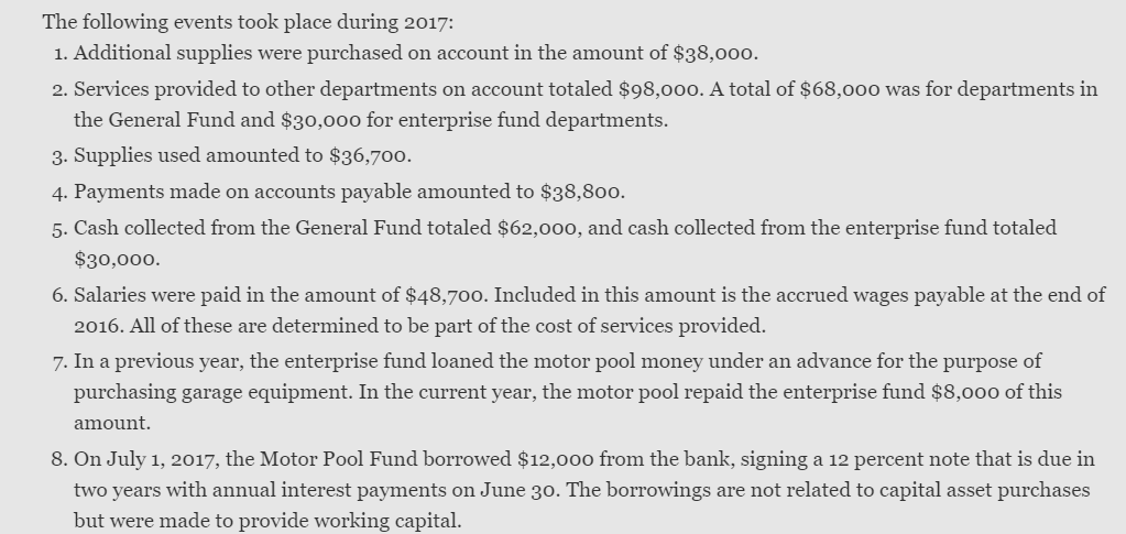 service county vehicles. At the end of 2016, the Motor Pool Internal