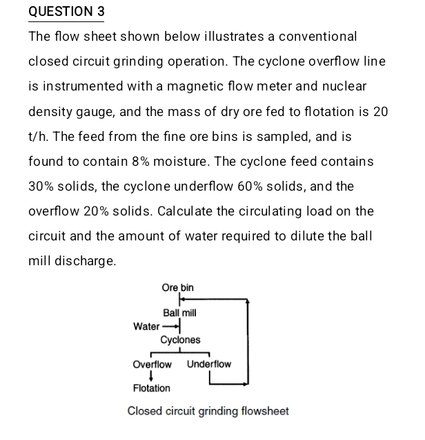  QUESTION 3 The flow sheet shown below illustrates a conventional closed