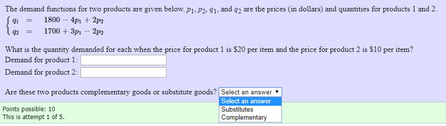 q6.3 192 The demand functions for two products are given below. P1,