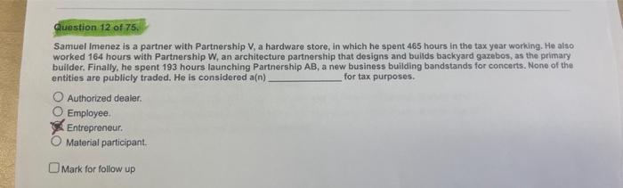  Samuel imenez is a partner with Partnership V, a hardware store,