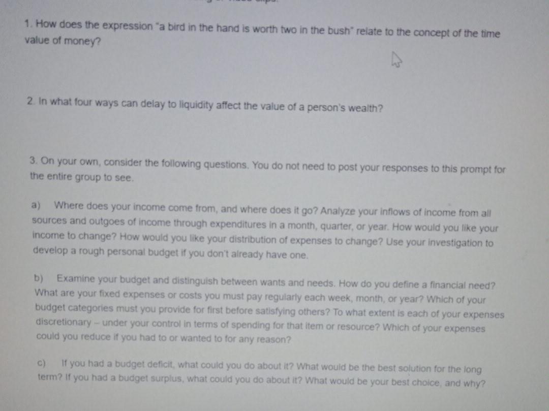 1. How does the expression "a bird in the hand is