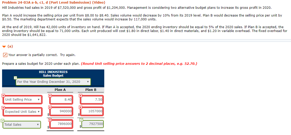 I need help computing the sales budget please: Problem 24-03A a-b, ci,