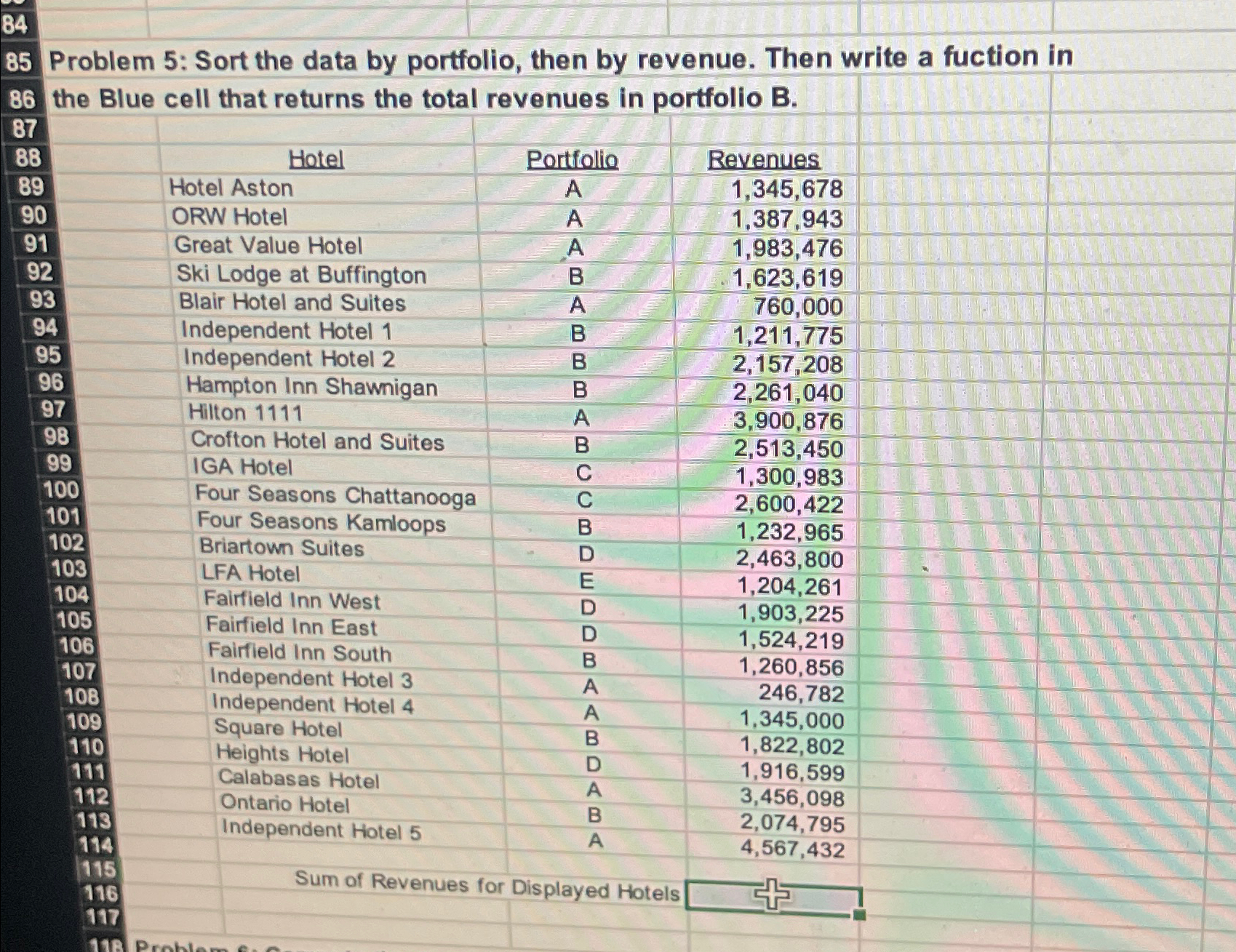  Problem 5: Sort the data by portfolio, then by revenue. Then