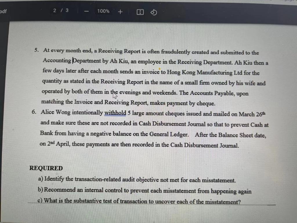 1 / 3 100% + Question 1 The following misstatements are found