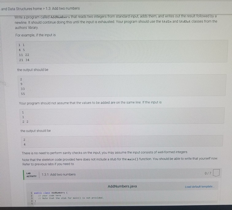  help please and Data Structures home >1 3: Add two numbers