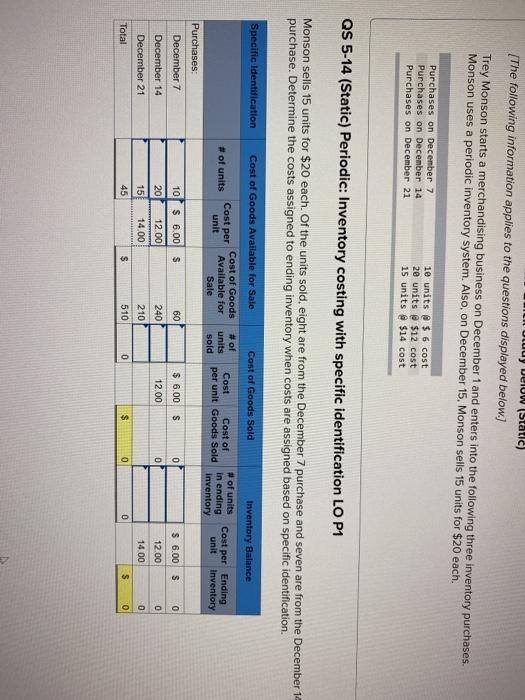 Study below (Static) [The following information applies to the questions displayed below.)
