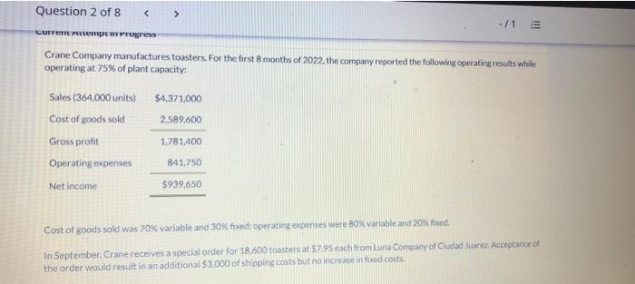  Question 2 of 8 > - /1 LUFTENEMPUH Progress Crane Company