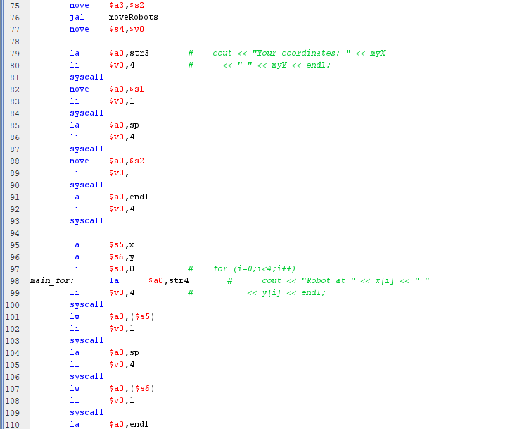 0x10400000. Here is line sw $v0, 0($s1) # Update robot's y-coordinate. Here