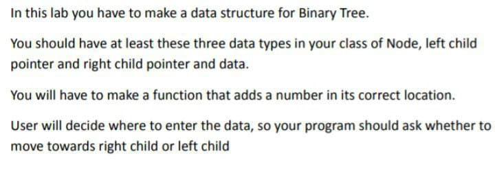 In this lab you have to make a data structure for