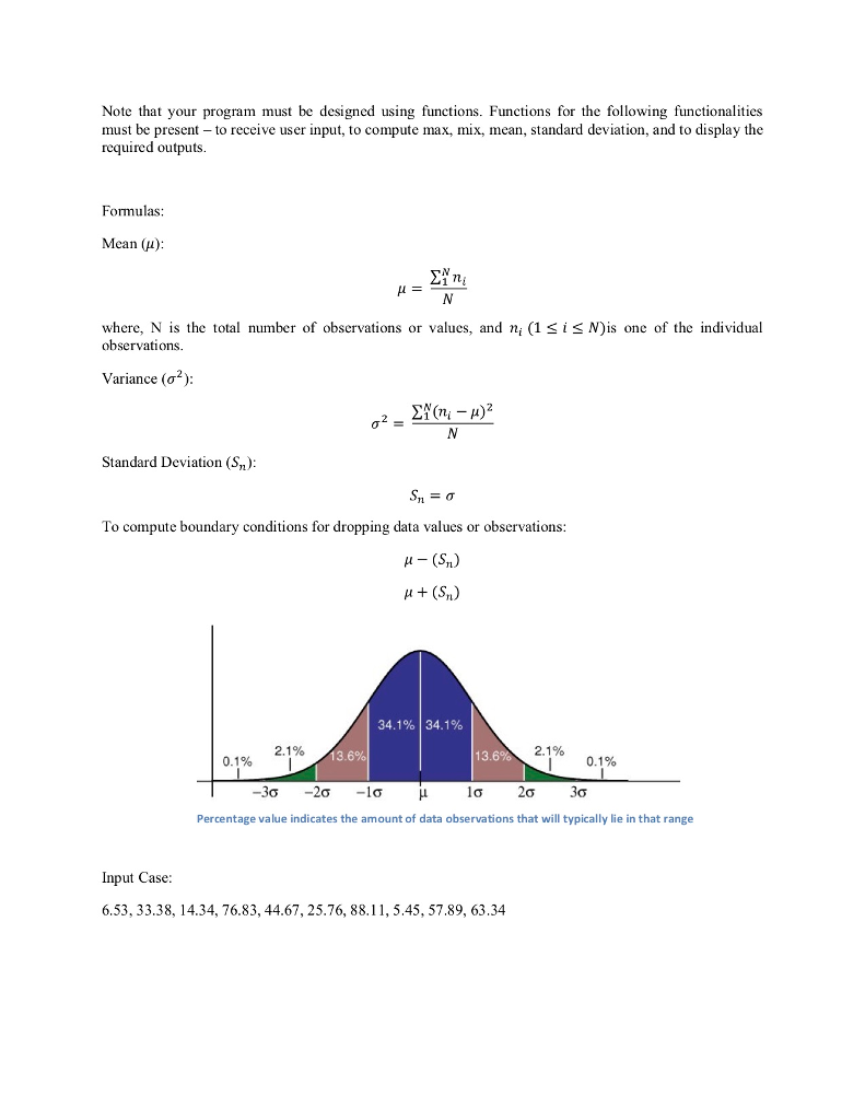 mean, and standard deviation of the observations stored in the array given