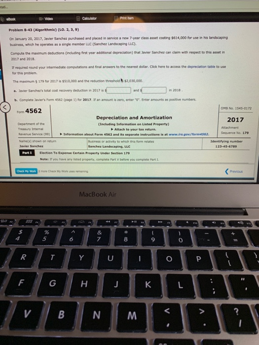  Print a Problem 8-43 (Algorithmic) (LO. 2, 3, 9) On January