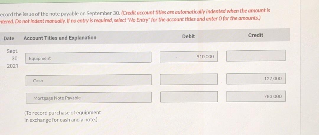 October 31, Date Account Titles and Explanation Debit Credit Sept. 30 2021