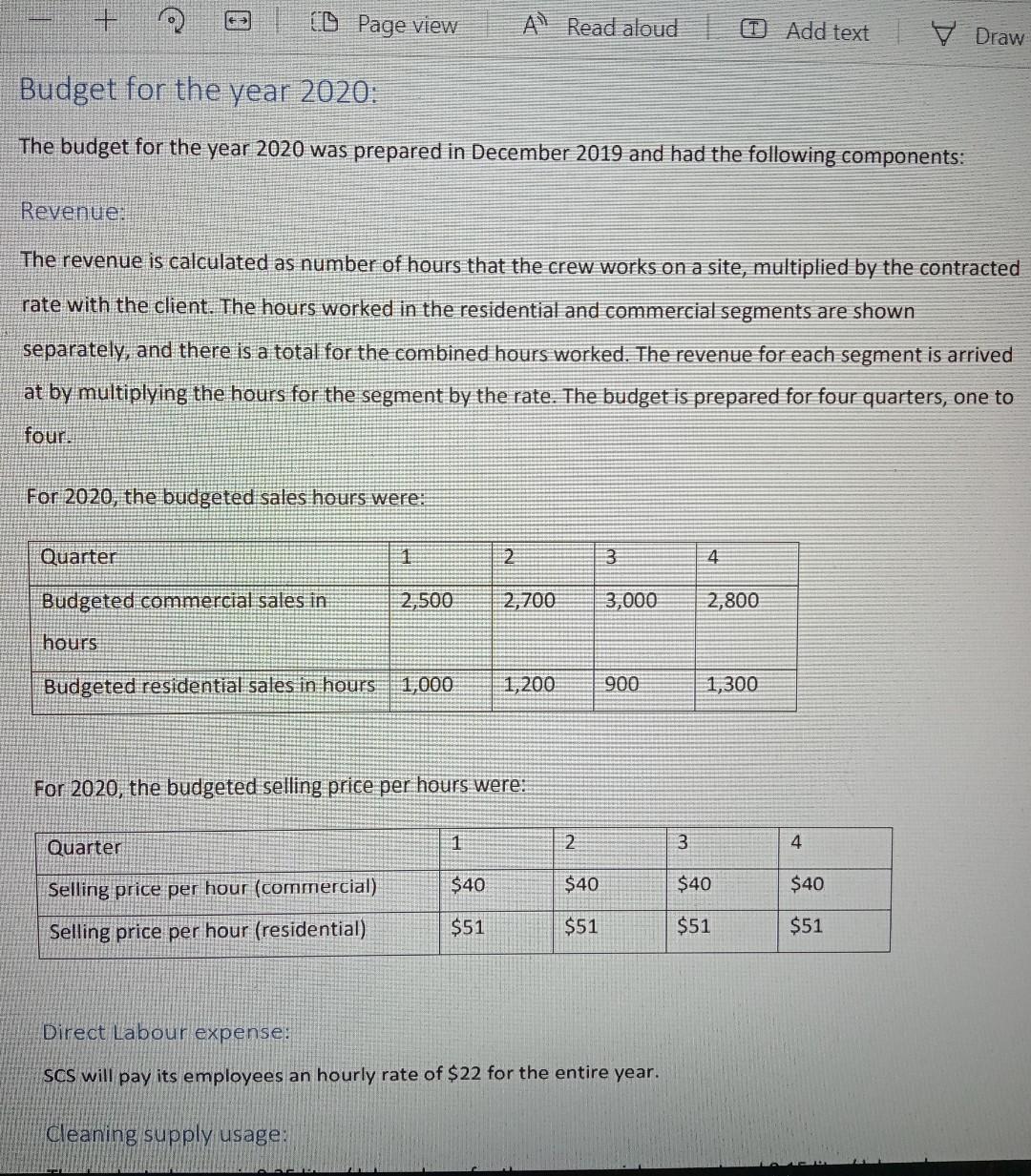 budget, and variance analysis. You will transcribe the data from the case