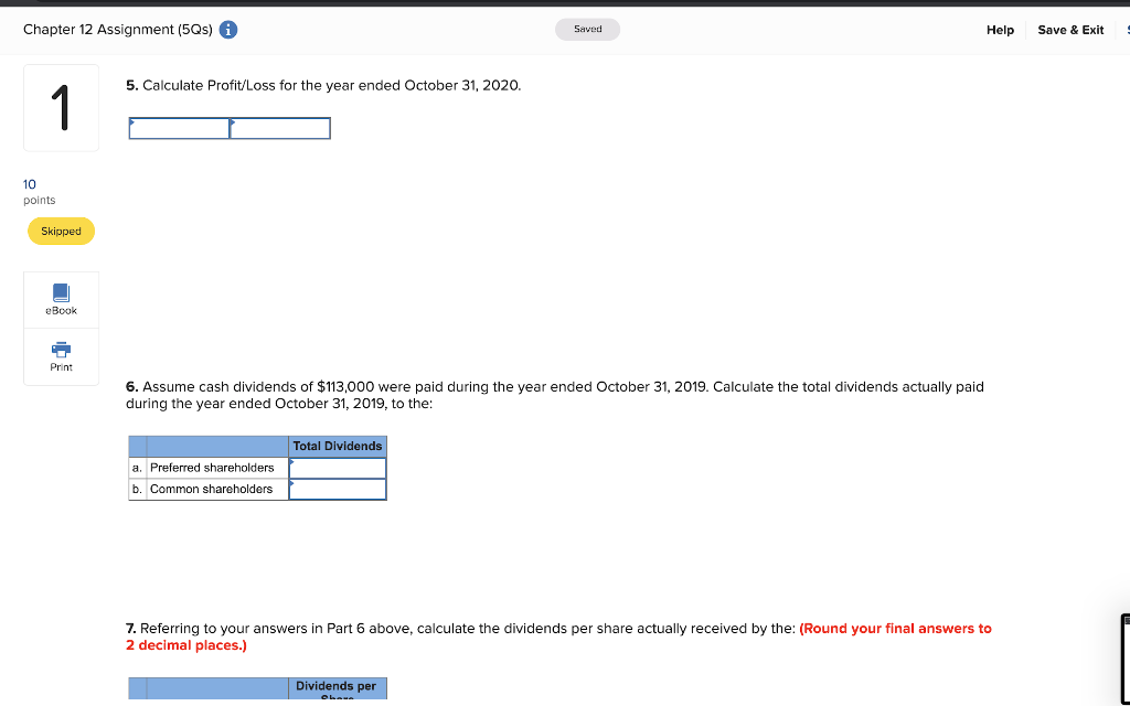 Inc. Equity Section of the Balance Sheet October 31, 2020 Contributed capital: