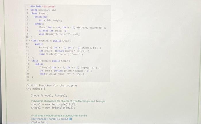  ainclude eiostreans wing ratcipace std: 3- class Shape ! protected: int