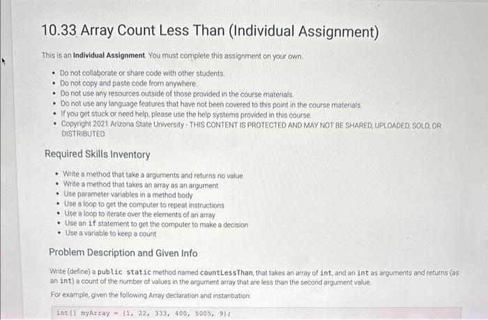  This is an Individual Assignment. You must complete this assignment on