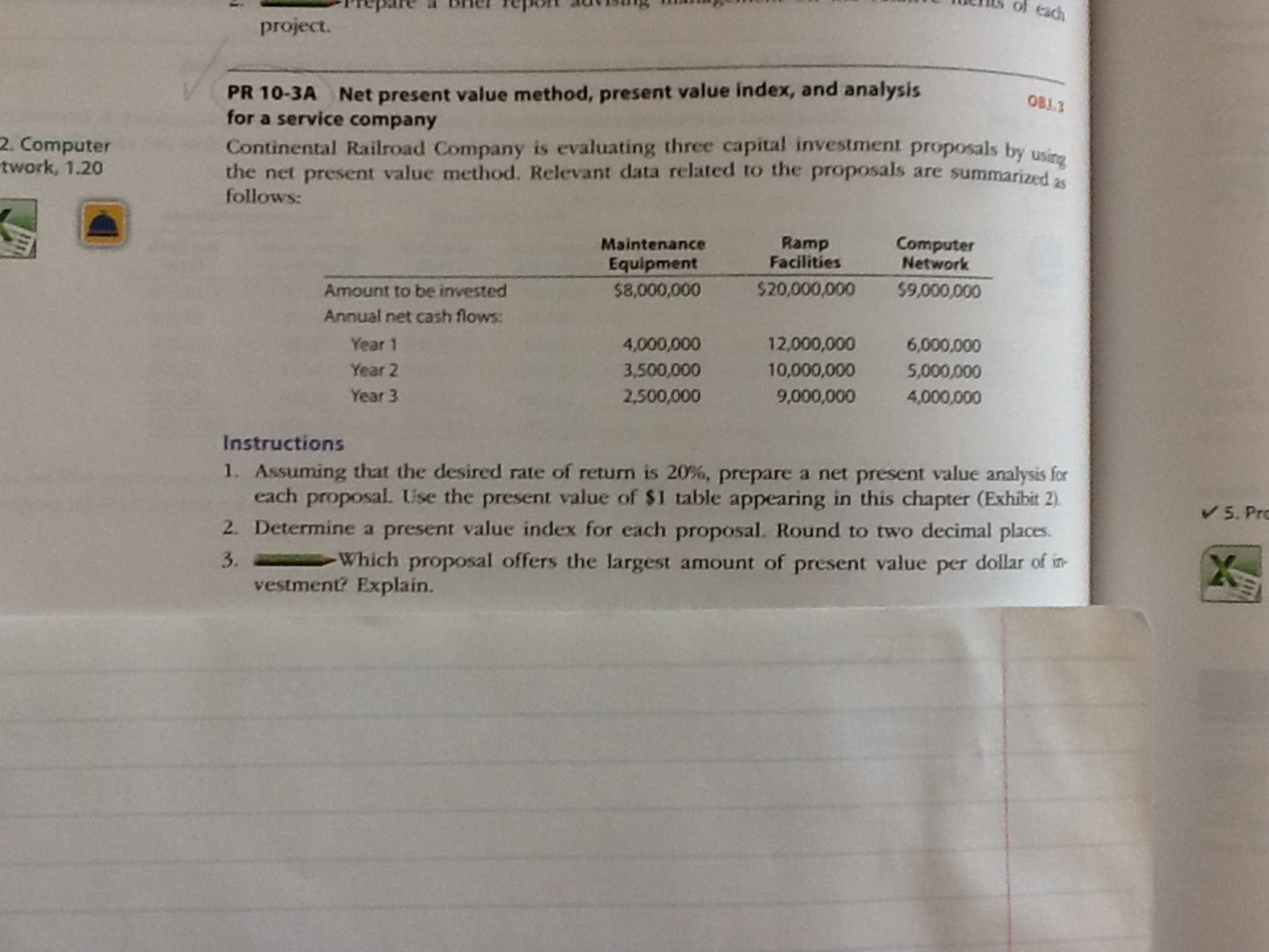 Net present value method, present value index, and analysis for a