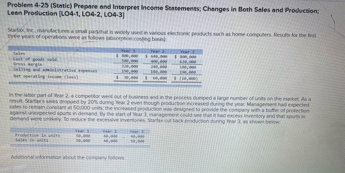  Problem 4-2.5 (Static) Prepare and Interpret Income Statements; Changes in Both