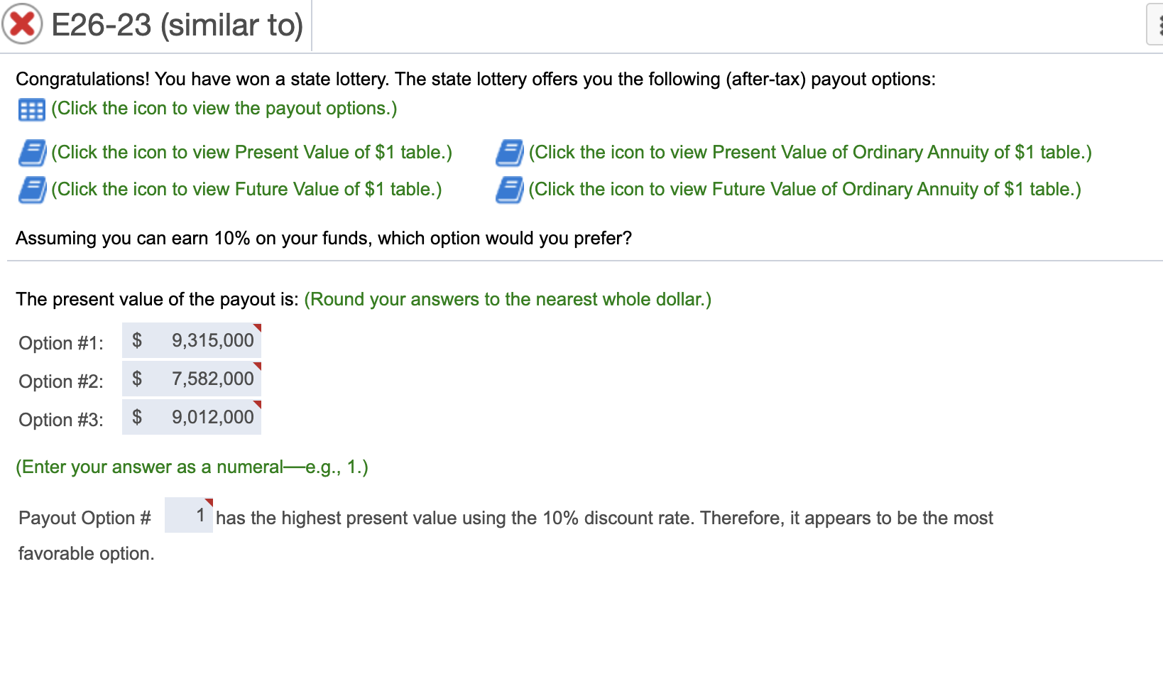 payout options: (Click the icon to view the payout options.) (Click the