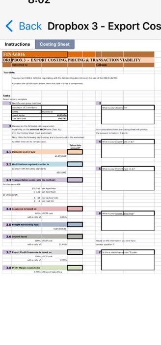 pls answer the question i need it asap Instructions Costing Sheet FINA6016