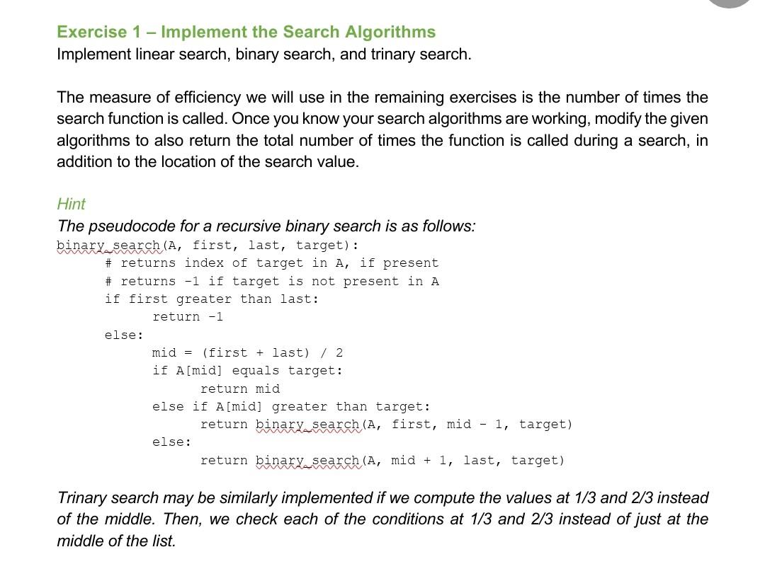  Hi how to do this in python Exercise 1 - Implement