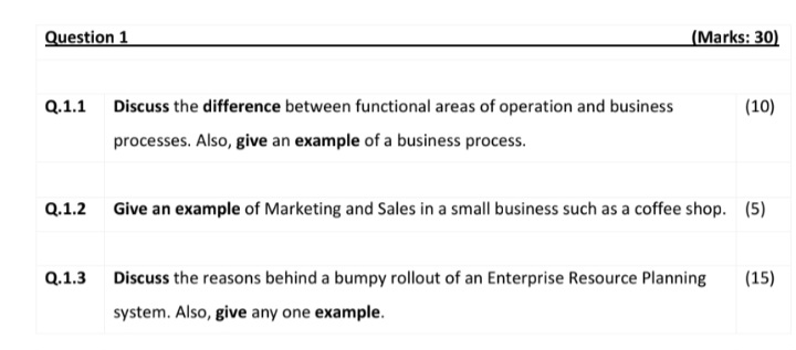  Question 1 (Marks: 30) Q.1.1 Discuss the difference between functional areas