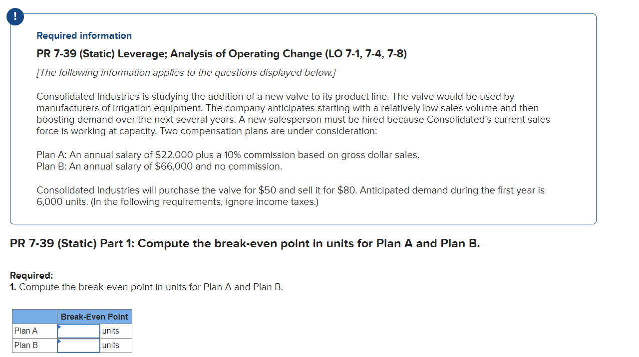 Required information PR 7-39 (Static) Leverage; Analysis of Operating Change (LO