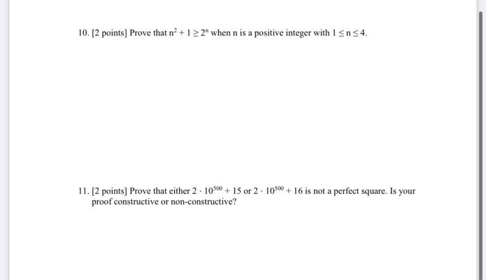 PLEASE ANSWER THE 2 QUESTIONS 10. [2 points] Prove that n2+12n when