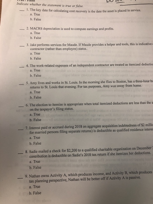  Indicate whether the statement is true or false. 1. The key
