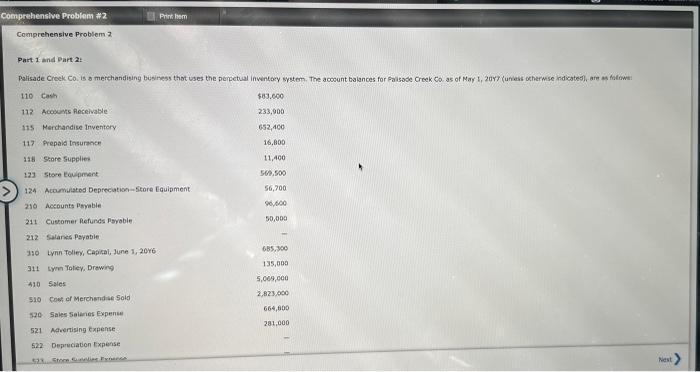  Comprehensive Problem 2 Part. 1 and Part 2 : 110 cach