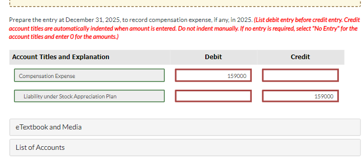  Prepare the entry at December 31,2025, to record compensation expense, if