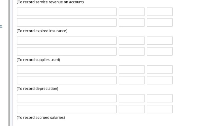 Receivable Prepaid Insurance Supplies Accumulated Depreciation-Equipment Salaries and Wages Payable Service Revenue
