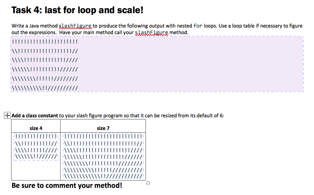 Task 4: last for loop and scale! write a Java method