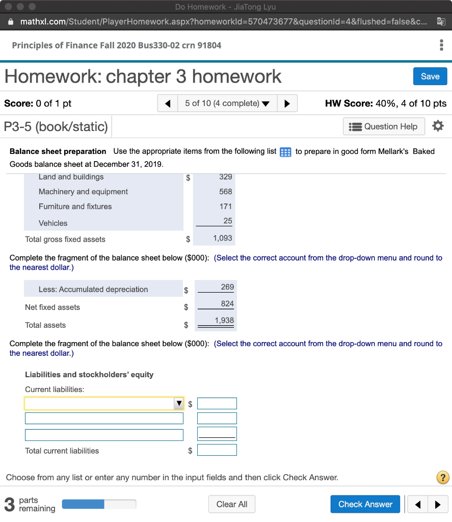 Need help for Liabilities and stockholder"s equity part Do Homework - JiaTong
