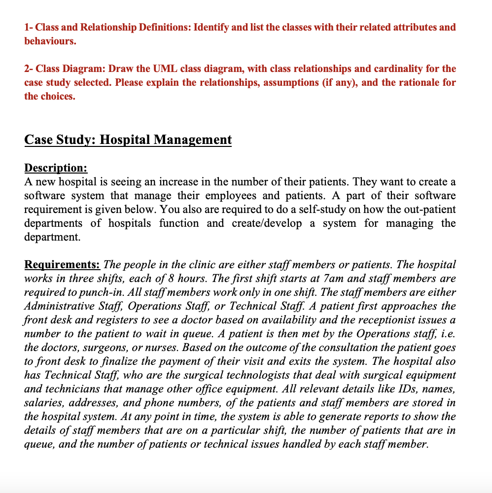  1- Class and Relationship Definitions: Identify and list the classes with