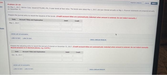 PRINTER VERSION BACK NERT hon Problem 15.1A On May 1, 2017