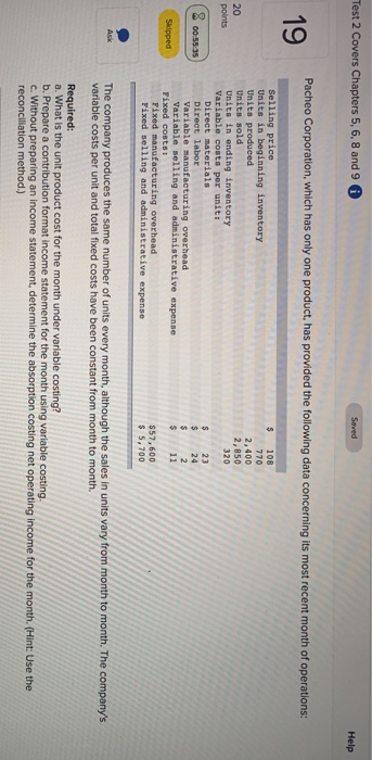  Test 2 Covers Chapters 5, 6, 8 and 9 Saved Help