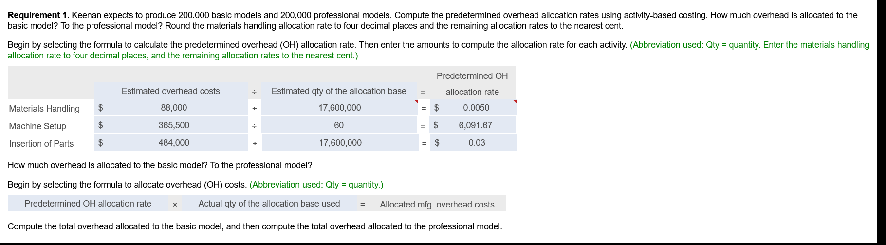 model? To the professional model? Round the materials handling allocation rate to
