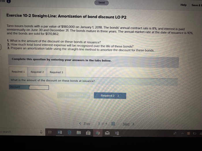  HW i Sarved Help Save & E Exercise 10-2 Straight-Line: Amortization