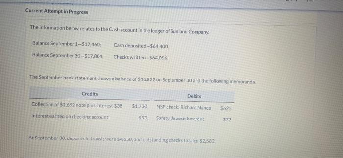  Current Attempt in Progress The information below relates to the Cash