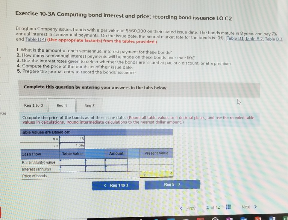 I need answer for bottom Exercise 10-3A Computing bond interest and